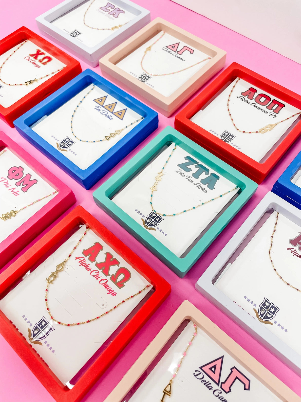 Sorority Necklace: Side Set Greek Letters